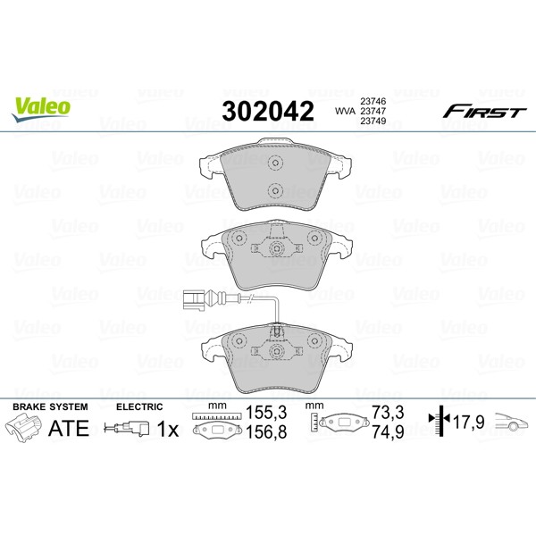 Слика на комплет феродо, дискови кочници VALEO FIRST 302042 за VW Multivan 5 2.5 TDI 4motion - 130 коњи дизел