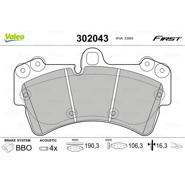 Слика на комплет феродо, дискови кочници VALEO FIRST 302043 за Porsche Cayenne (955, 9PA) Turbo S 4.8 - 550 коњи бензин