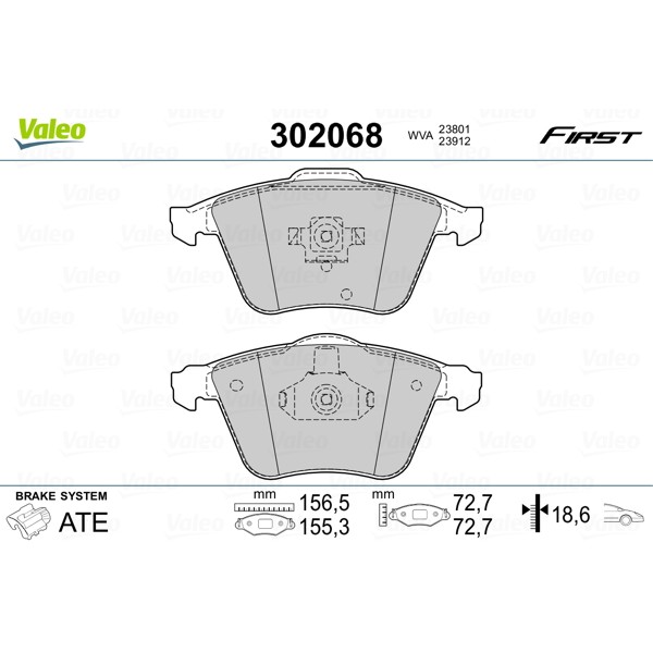 Слика на комплет феродо, дискови кочници VALEO FIRST 302068 за Volvo S40 Sedan (MS) 1.6 D - 110 коњи дизел