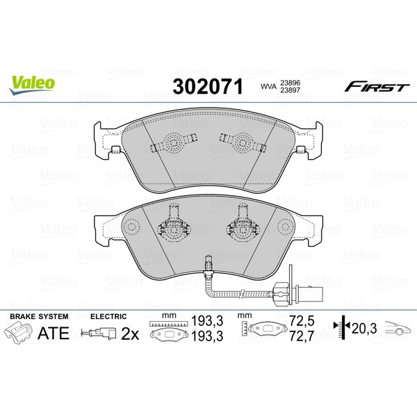 Слика на комплет феродо, дискови кочници VALEO FIRST 302071 за Audi A8 Limousine (4E) 3.7 quattro - 280 коњи бензин