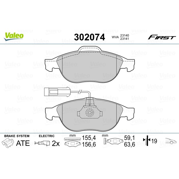 Слика на Комплет феродо, дискови кочници VALEO FIRST 302074