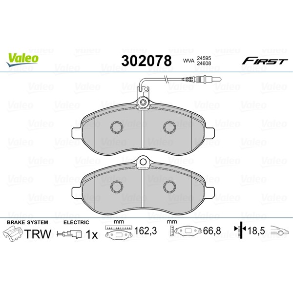 Слика на комплет феродо, дискови кочници VALEO FIRST 302078 за Fiat Ulysse (179ax) 2.2 JTD - 163 коњи дизел