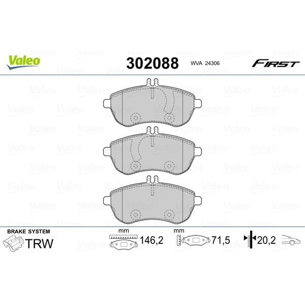 Слика на комплет феродо, дискови кочници VALEO FIRST 302088 за Mercedes C-class Estate (s204) C 220 CDI - 163 коњи дизел