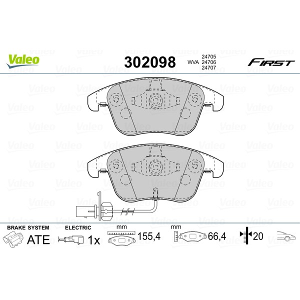 Слика на комплет феродо, дискови кочници VALEO FIRST 302098 за Audi A4 Avant (8K5, B8) 1.8 TFSI - 170 коњи бензин