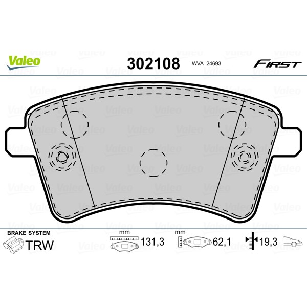 Слика на комплет феродо, дискови кочници VALEO FIRST 302108 за Renault Kangoo (KW0-1) 1.2 TCe 115 - 115 коњи бензин