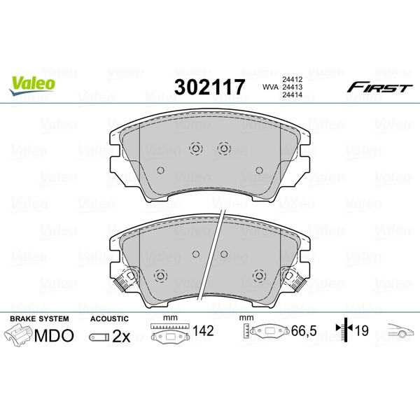 Слика на комплет феродо, дискови кочници VALEO FIRST 302117 за CHEVROLET MALIBU Sedan 2.0 D - 160 коњи дизел