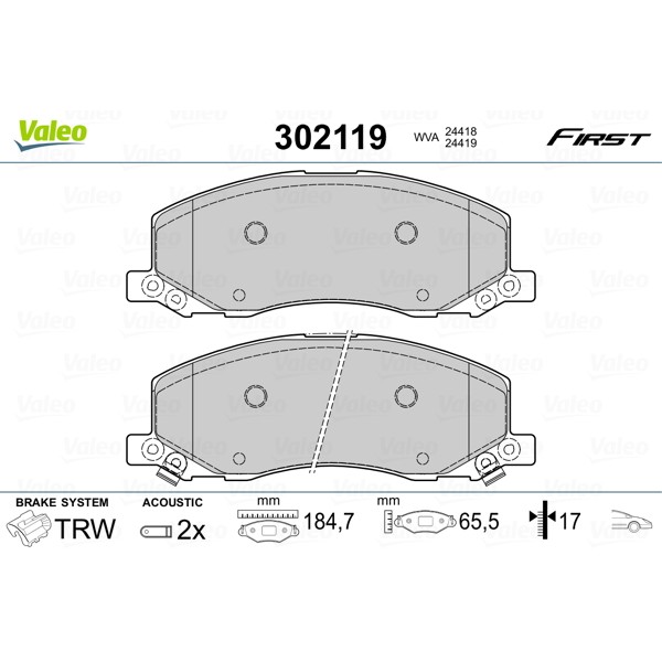 Слика на комплет феродо, дискови кочници VALEO FIRST 302119 за Opel Insignia Sports Tourer 2.0 E85 Turbo - 220 коњи Бензин/Етанол