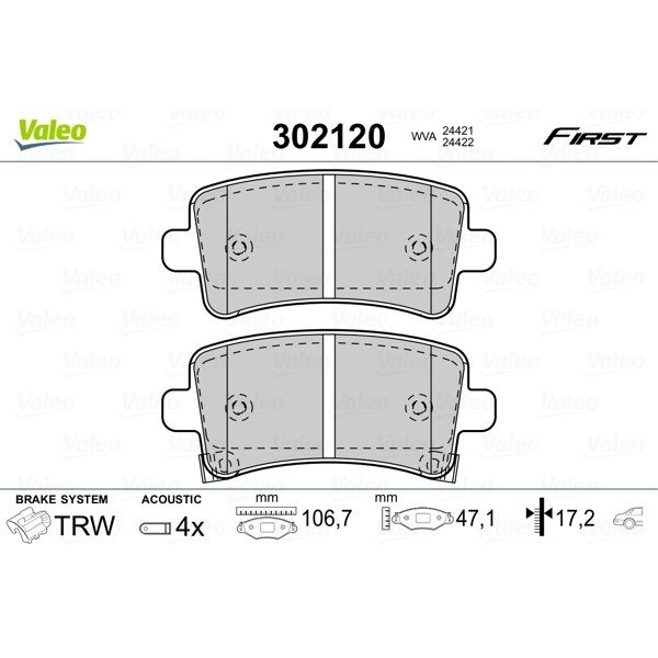 Слика на комплет феродо, дискови кочници VALEO FIRST 302120 за Opel Insignia Sports Tourer 2.0 CDTI - 170 коњи дизел