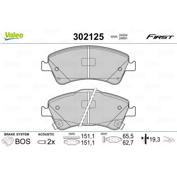 Слика на Комплет феродо, дискови кочници VALEO FIRST 302125