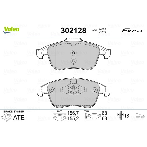 Слика на комплет феродо, дискови кочници VALEO FIRST 302128 за Renault Megane 3 Hatchback 2.0 TCe 220 - 220 коњи бензин