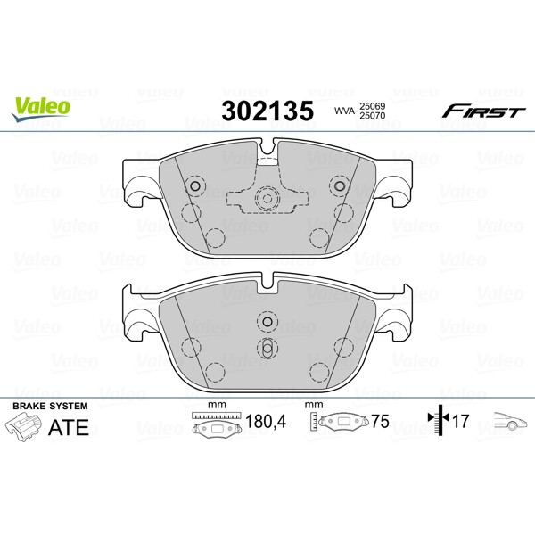 Слика на комплет феродо, дискови кочници VALEO FIRST 302135 за Citroen C5 TD Break 2.2 HDi 200 - 204 коњи дизел