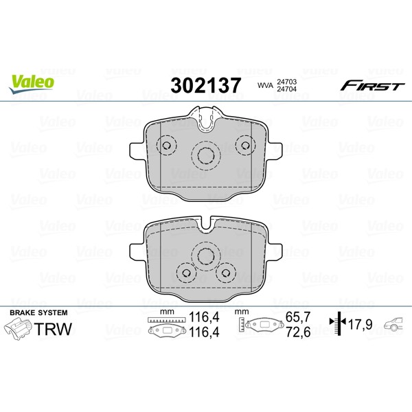 Слика на комплет феродо, дискови кочници VALEO FIRST 302137 за BMW 5 Sedan F10 ActiveHybrid - 340 коњи бензин/ електро