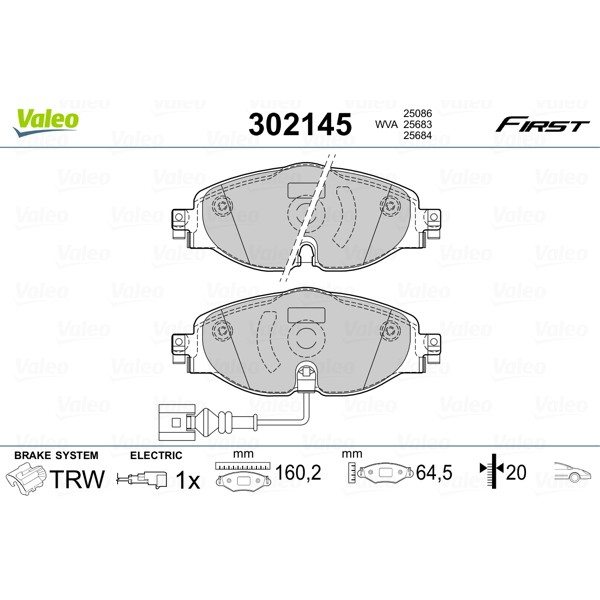 Слика на комплет феродо, дискови кочници VALEO FIRST 302145 за Audi A3 (8V1) 2.0 TDI - 143 коњи дизел