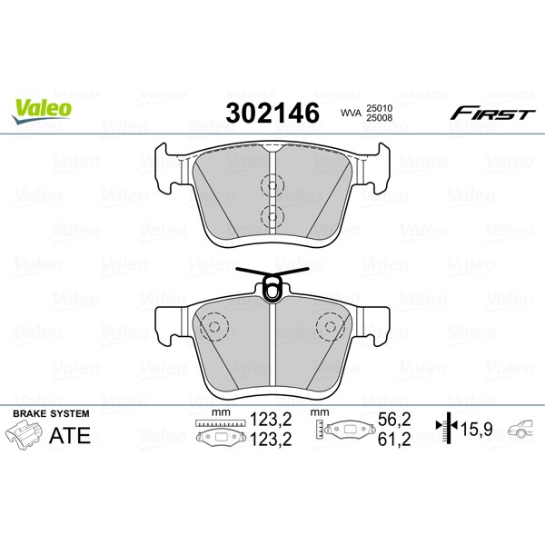 Слика на комплет феродо, дискови кочници VALEO FIRST 302146 за Audi A3 (8V1) 1.4 TFSI - 122 коњи бензин