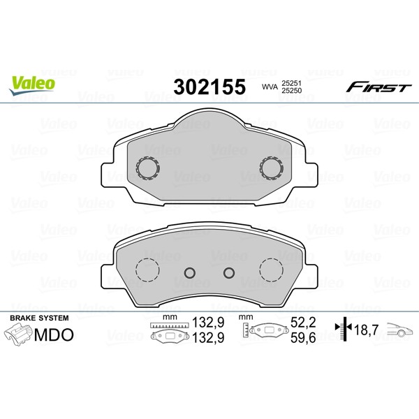 Слика на комплет феродо, дискови кочници VALEO FIRST 302155 за Peugeot 308 (T9) 1.6 HDi 100 - 99 коњи дизел