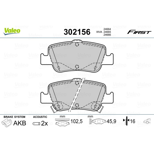 Слика на комплет феродо, дискови кочници VALEO FIRST 302156 за Toyota Corolla (NZE18, ZRE18) 1.3 - 99 коњи бензин