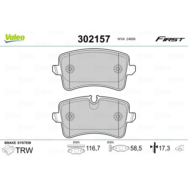 Слика на комплет феродо, дискови кочници VALEO FIRST 302157 за Audi A4 Avant (8K5, B8) 1.8 TFSI - 170 коњи бензин