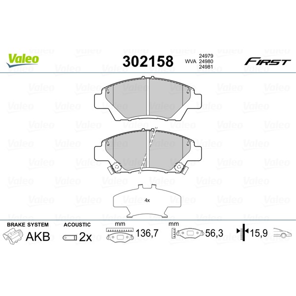 Слика на Комплет феродо, дискови кочници VALEO FIRST 302158