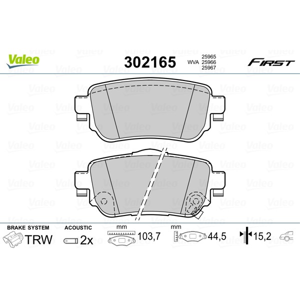 Слика на комплет феродо, дискови кочници VALEO FIRST 302165 за Renault Kadjar (HA, HL) 1.5 BLUE dCi 115 - 116 коњи дизел