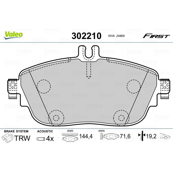 Слика на комплет феродо, дискови кочници VALEO FIRST 302210 за Mercedes A-Class (w176) A 200 CDI (176.001) - 136 коњи дизел