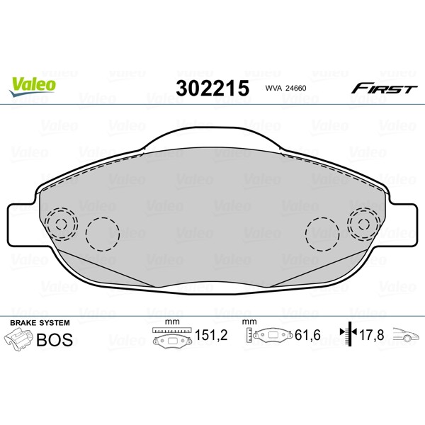 Слика на комплет феродо, дискови кочници VALEO FIRST 302215 за Peugeot 308 Hatchback 1.4 16V - 95 коњи бензин