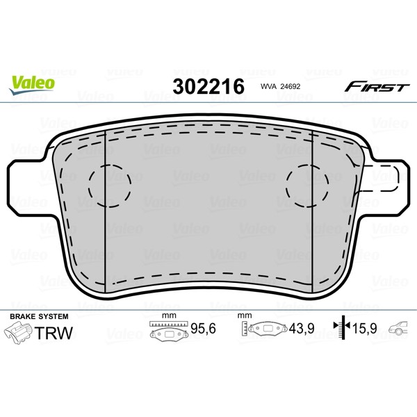 Слика на комплет феродо, дискови кочници VALEO FIRST 302216 за Renault Kangoo (KW0-1) 1.5 dCi (KW0C, KW0F) - 103 коњи дизел