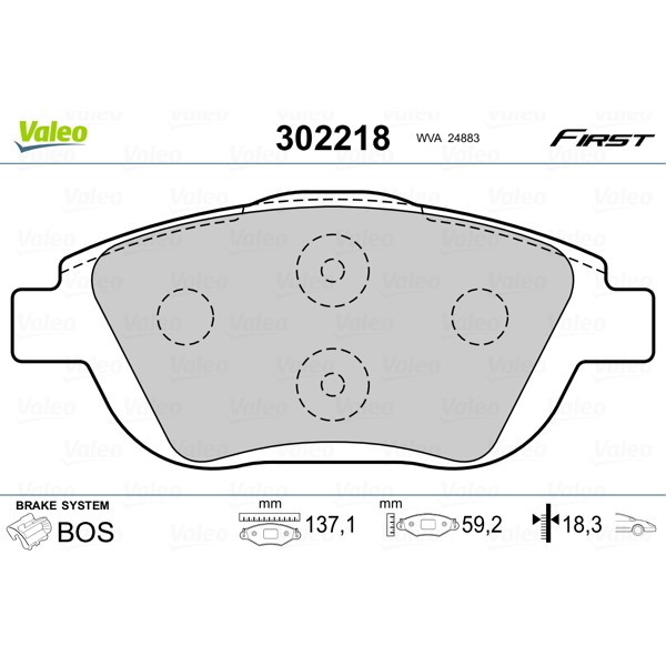 Слика на комплет феродо, дискови кочници VALEO FIRST 302218 за Citroen C4 Cactus 1.6 HDi 100 - 99 коњи дизел