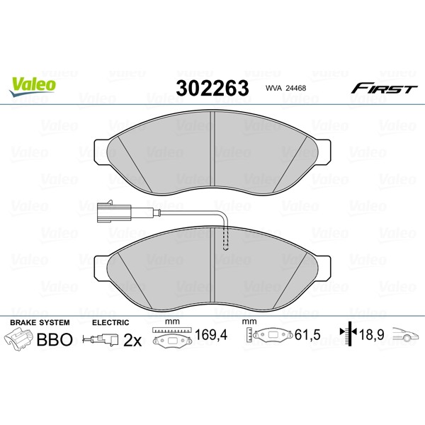 Слика на комплет феродо, дискови кочници VALEO FIRST 302263 за Citroen Relay VAN 2.2 HDi 110 - 110 коњи дизел