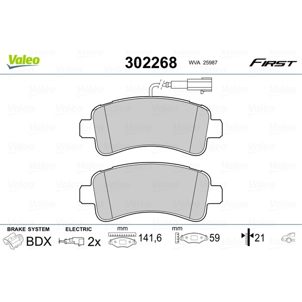 Слика на комплет феродо, дискови кочници VALEO FIRST 302268 за Fiat Ducato BOX 250 115 Multijet 2,0 D - 116 коњи дизел