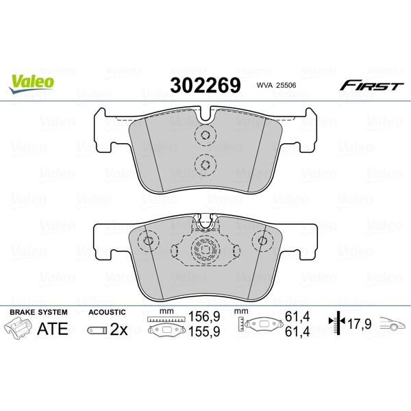 Слика на комплет феродо, дискови кочници VALEO FIRST 302269 за BMW 1 F21 120 d xDrive - 190 коњи дизел