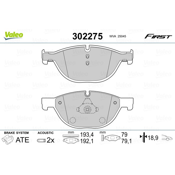 Слика на комплет феродо, дискови кочници VALEO FIRST 302275 за BMW 5 Sedan F10 ActiveHybrid - 340 коњи бензин/ електро