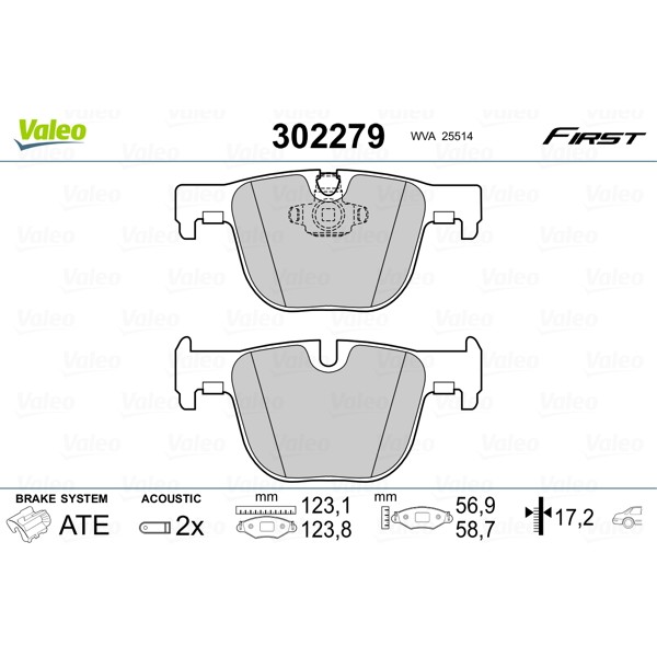 Слика на комплет феродо, дискови кочници VALEO FIRST 302279 за BMW 3 Gran Turismo F34 335 i - 306 коњи бензин