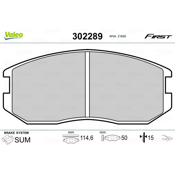 Слика на комплет феродо, дискови кочници VALEO FIRST 302289 за Mitsubishi Lancer 4 Hatchback (C6,C7 A) 1.8 4WD (C77A) - 97 коњи бензин