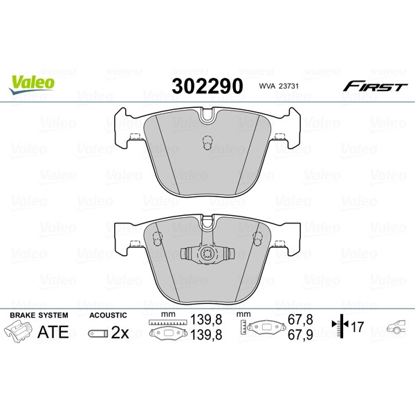 Слика на комплет феродо, дискови кочници VALEO FIRST 302290 за BMW 5 GT F07 528 i - 245 коњи бензин