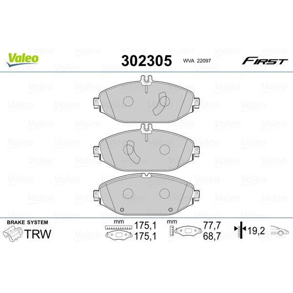 Слика на комплет феродо, дискови кочници VALEO FIRST 302305 за Mercedes C-Class Coupe (C205) C 300 (205.348) - 245 коњи бензин