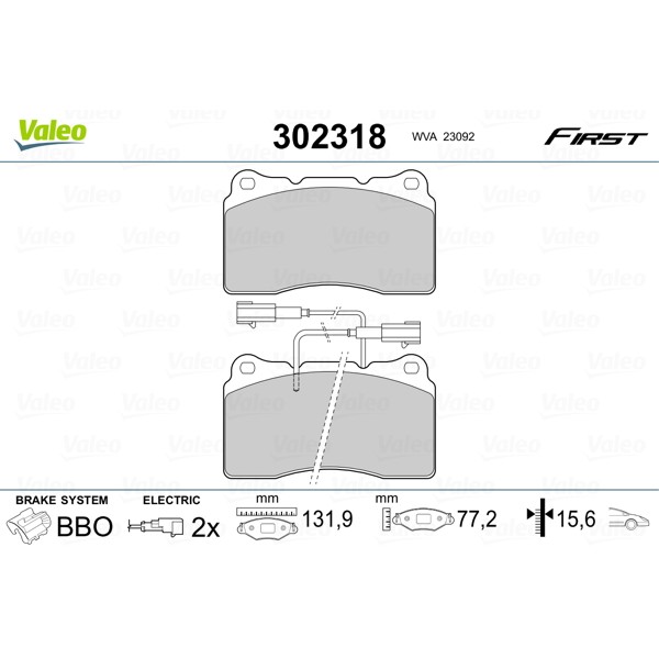 Слика на комплет феродо, дискови кочници VALEO FIRST 302318 за Alfa Romeo 159 Sedan 2.4 JTDM Q4 - 210 коњи дизел