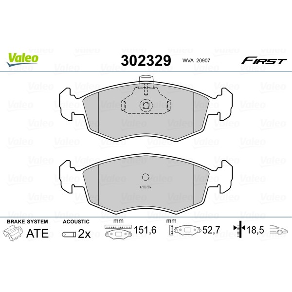 Слика на комплет феродо, дискови кочници VALEO FIRST 302329 за Fiat Doblo Cargo 223 1.9 JTD - 105 коњи дизел