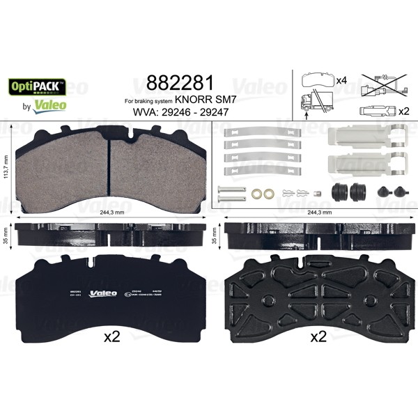 Слика на комплет феродо, дискови кочници VALEO OPTIPACK 882281 за камион Mercedes Actros 1996 3335 - 354 коњи дизел