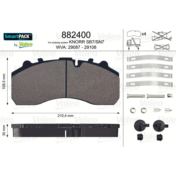 Слика на комплет феродо, дискови кочници VALEO SMARTPACK 882400 за камион DAF 95 XF FAS 95 XF 530 - 530 коњи дизел