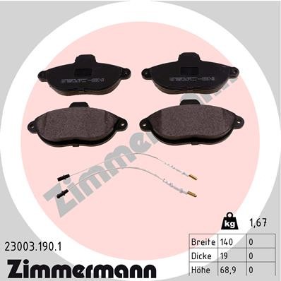 Слика на комплет феродо, дискови кочници ZIMMERMANN 23003.190.1 за Citroen Jumpy U6U 1.9 D 70 - 69 коњи дизел