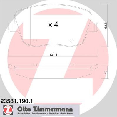 Слика на комплет феродо, дискови кочници ZIMMERMANN 23581.190.1 за VW Polo 4 (9n) 1.4 TDI - 80 коњи дизел