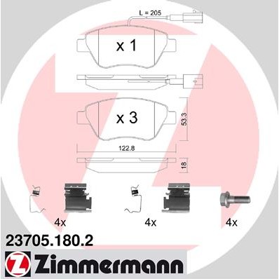 Слика на комплет феродо, дискови кочници ZIMMERMANN 23705.180.2 за Fiat Bravo 198 1.4 - 90 коњи бензин