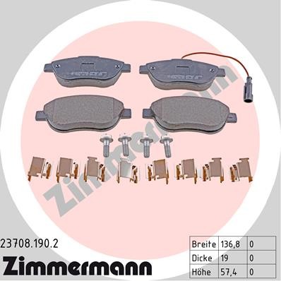 Слика на комплет феродо, дискови кочници ZIMMERMANN 23708.190.2 за Fiat Doblo Cargo Platform 263 1.6 D Multijet - 101 коњи дизел