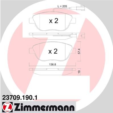 Слика на комплет феродо, дискови кочници ZIMMERMANN 23709.190.1 за Fiat Bravo 198 1.9 D Multijet - 120 коњи дизел