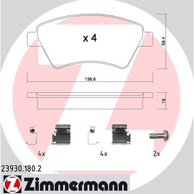 Слика на комплет феродо, дискови кочници ZIMMERMANN 23930.180.2 за Renault Megane 2 Grandtour 1.5 dCi - 82 коњи дизел