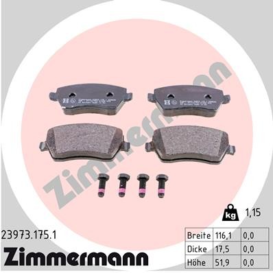 Слика на комплет феродо, дискови кочници ZIMMERMANN 23973.175.1 за Nissan Note (E11) 1.5 dCi - 90 коњи дизел