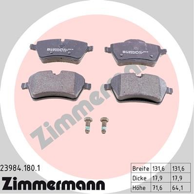 Слика на комплет феродо, дискови кочници ZIMMERMANN 23984.180.1 за Mini Convertible (R52) One - 90 коњи бензин