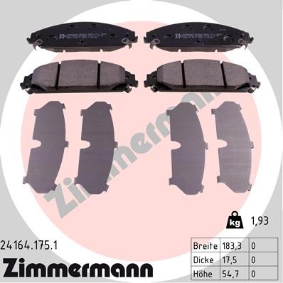 Слика на комплет феродо, дискови кочници ZIMMERMANN 24164.175.1 за CHRYSLER 300C Sedan 2.7 - 193 коњи бензин