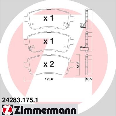 Слика на комплет феродо, дискови кочници ZIMMERMANN 24283.175.1 за Mazda 2 Hatchback (DE) 1.5 - 103 коњи бензин