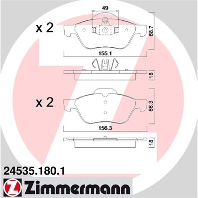 Слика на комплет феродо, дискови кочници ZIMMERMANN 24535.180.1 за Renault Megane 2 Saloon 1.5 dCi - 82 коњи дизел